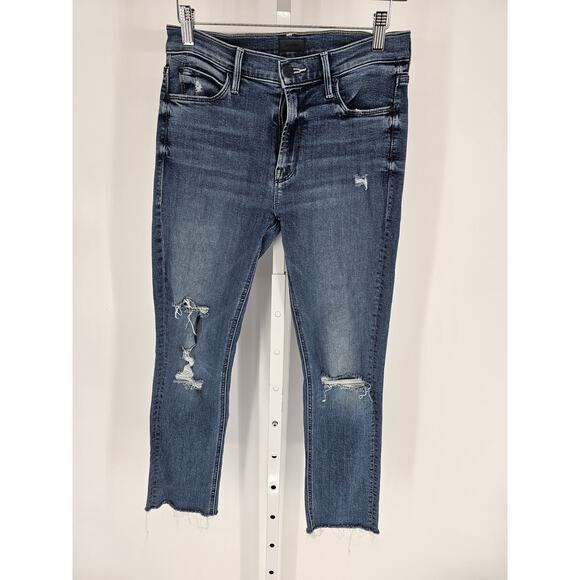 Mother Jeans Womens Sz 27 Mid Rise Dazzler Ankle Fray Blue Jeans Distressed - Picture 1 of 6